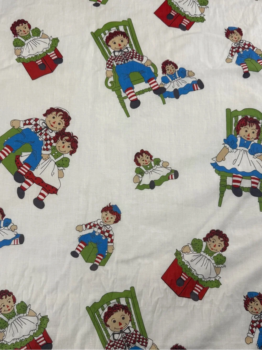 Raggedy Ann & Andy Print Cotton curtain - White with Red, Blue & Green